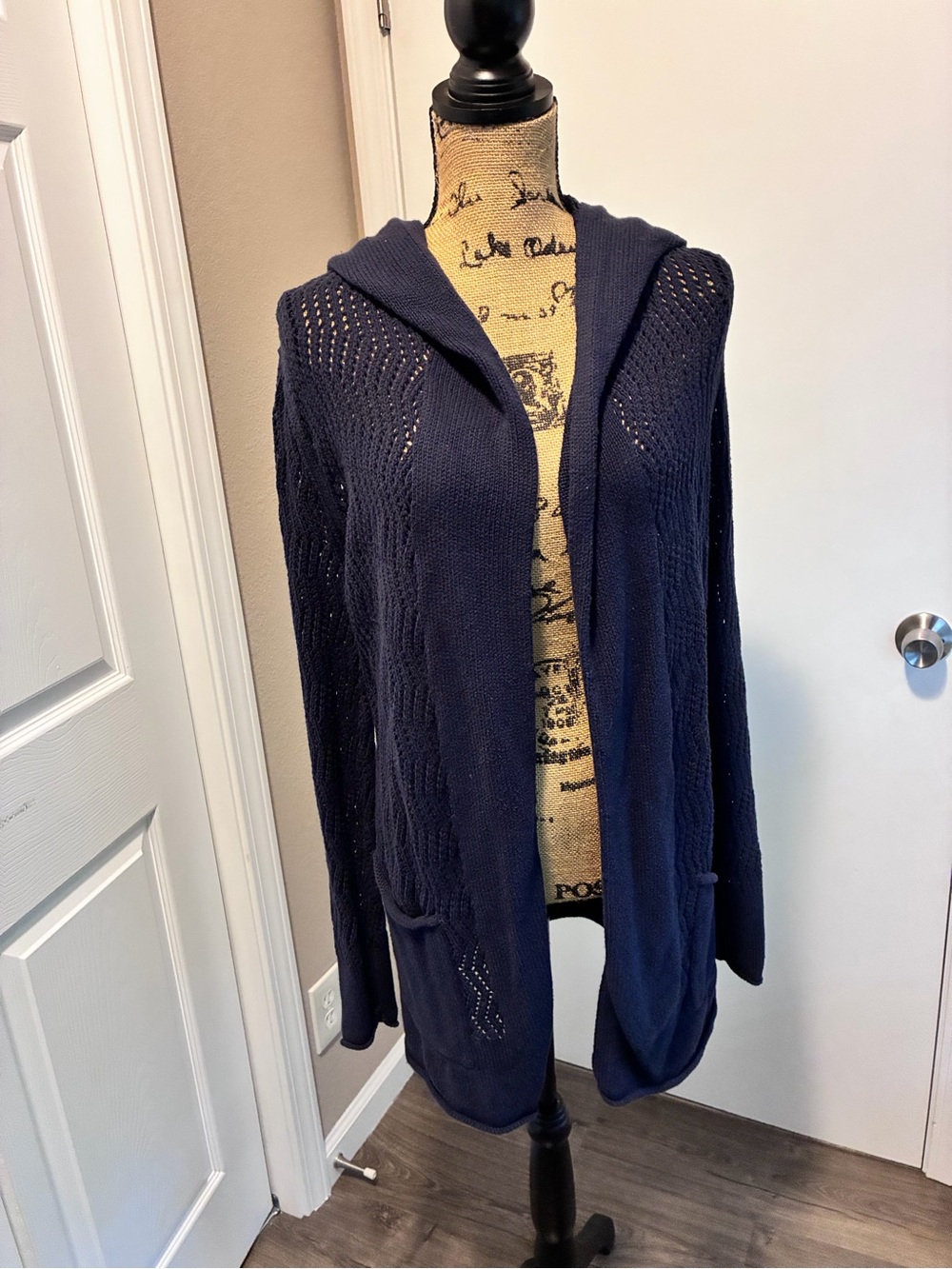 Eddie Bauer Navy Open-Front Hooded Cardigan